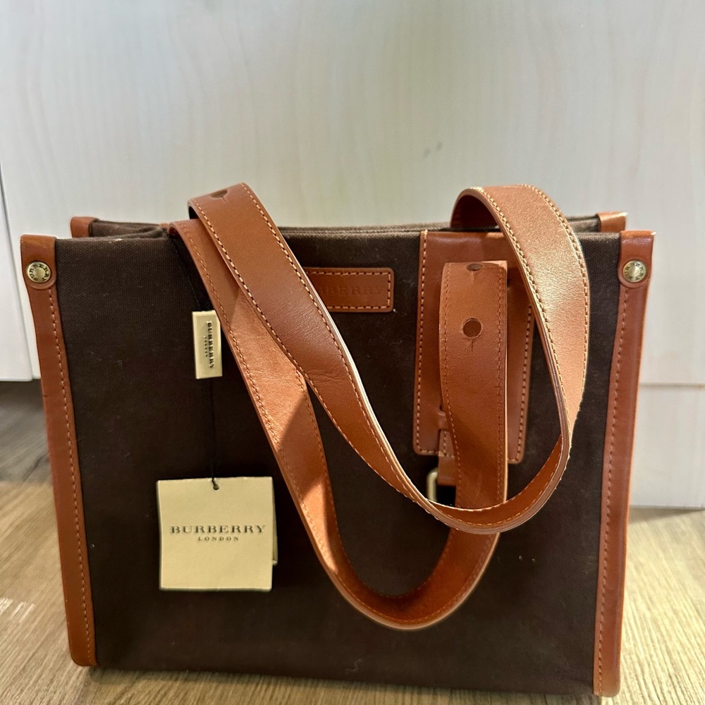 Burberry Brown Leather Trim/Canvas Tote Bag